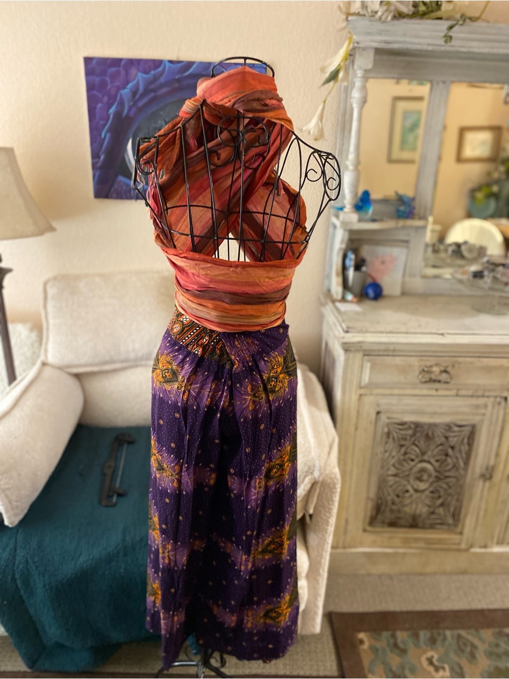 Tansy Bohemian Wide Leg Pants in Purple and Orange - Picture 10 of 13